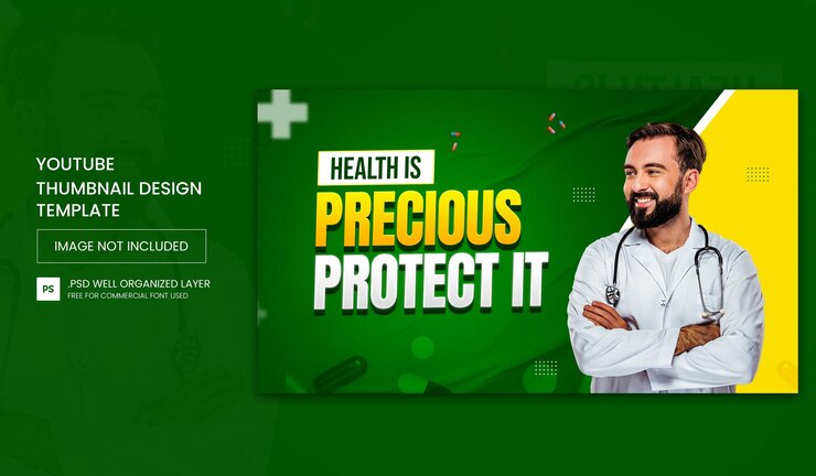PSD modelo de banner de cuidados de saúde médica para miniatura do youtube