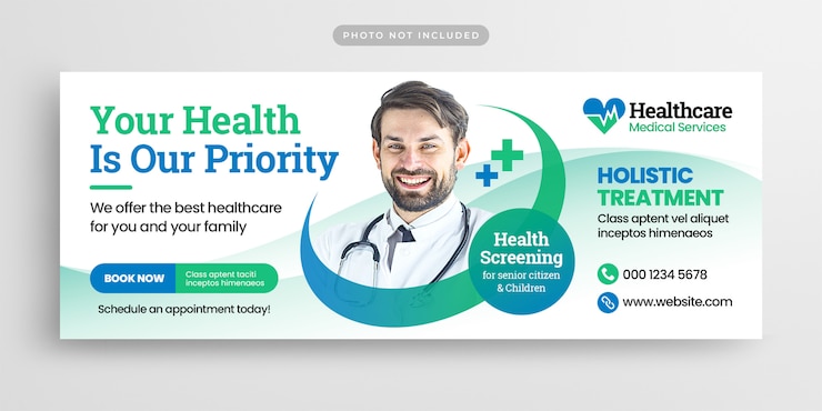 PSD modelo de banner de cuidados de saúde médicos para social media post