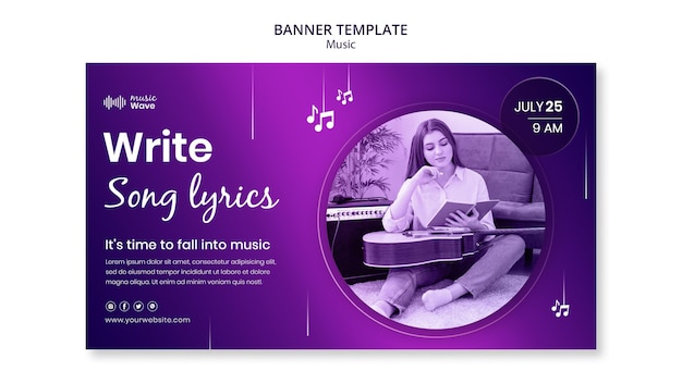 Modelo de banner de escrita de música