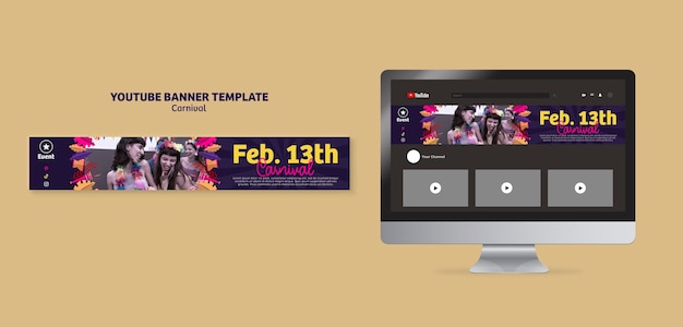 Modelo de banner de evento de carnaval no YouTube