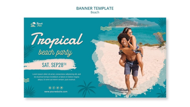 PSD modelo de banner de festa de praia tropical