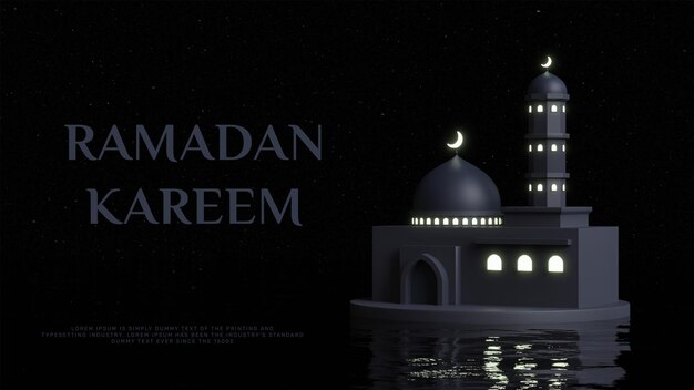 Modelo de banner de fundo islâmico ramadan kareem com mesquita de renderização 3d