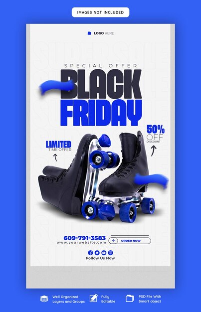 Modelo de banner de história do instagram e facebook de super venda da black friday
