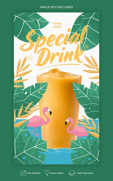 PSD modelo de banner de história do instagram em promoção de menu de bebidas