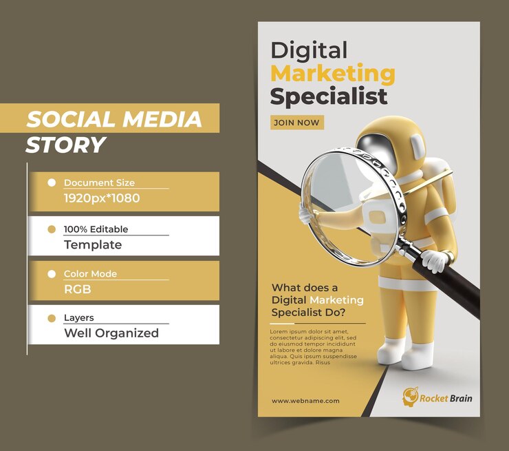 PSD modelo de banner de histórias do instagram de marketing digital de astronauta.