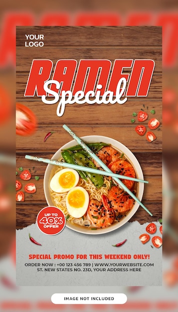 Modelo de banner de histórias do instagram para promoção de comida e bebida