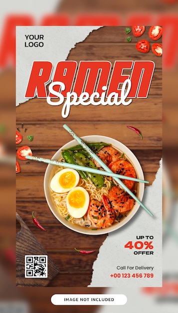 Modelo de banner de histórias do instagram para promoção de comida e bebida