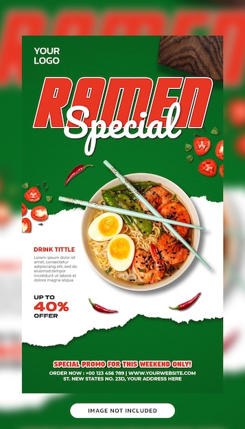 Modelo de banner de histórias do instagram para promoção de comida e bebida