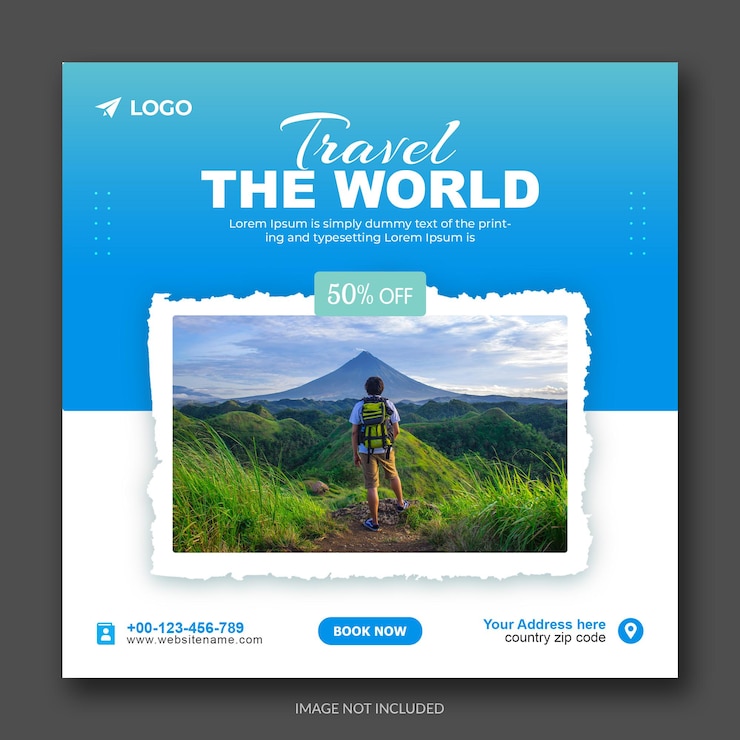 PSD modelo de banner de instagram ou web para redes sociais de viagens e passeios