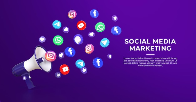 Modelo de banner de marketing de mídia social 3D