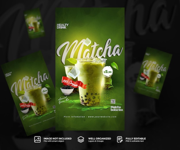 Modelo de banner de menu de bebidas café matcha