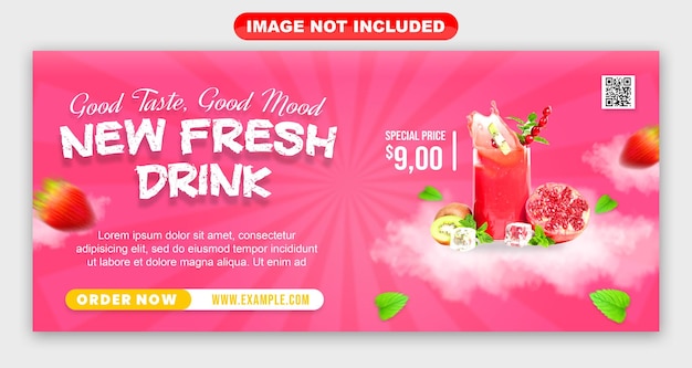 Modelo de banner de menu de bebidas frescas