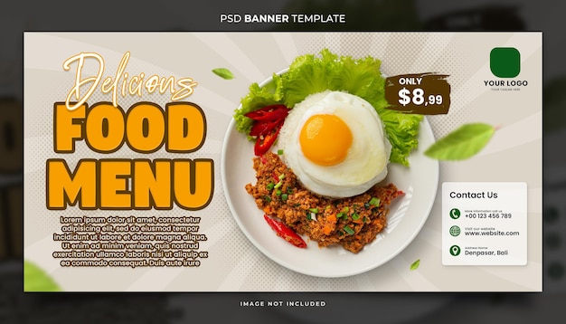 PSD modelo de banner de menu de restaurante