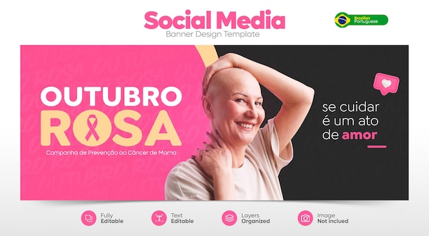 PSD modelo de banner de mídia social campanha de outubro rosa de conscientização do câncer de mama