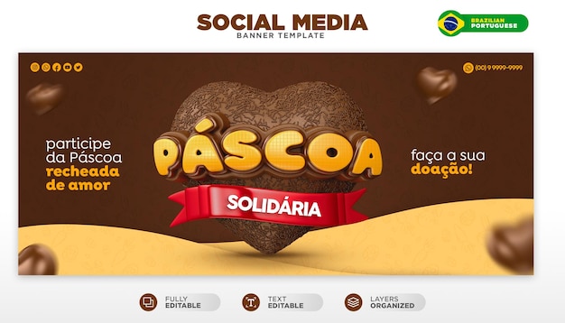 PSD modelo de banner de mídia social campanha solidária de páscoa