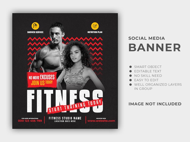 PSD modelo de banner de mídia social de academia e fitness