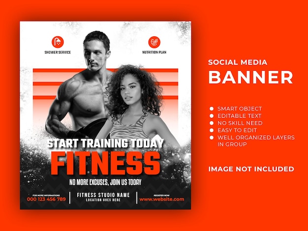 PSD modelo de banner de mídia social de academia e fitness