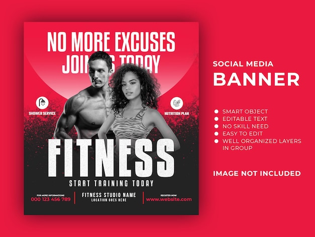 PSD modelo de banner de mídia social de academia e fitness