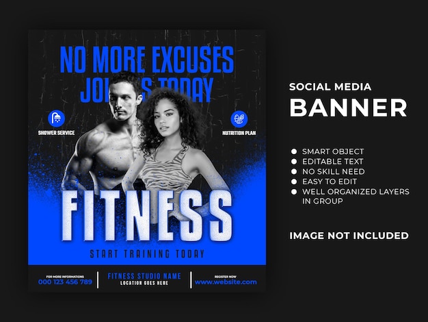 Modelo de banner de mídia social de academia e fitness