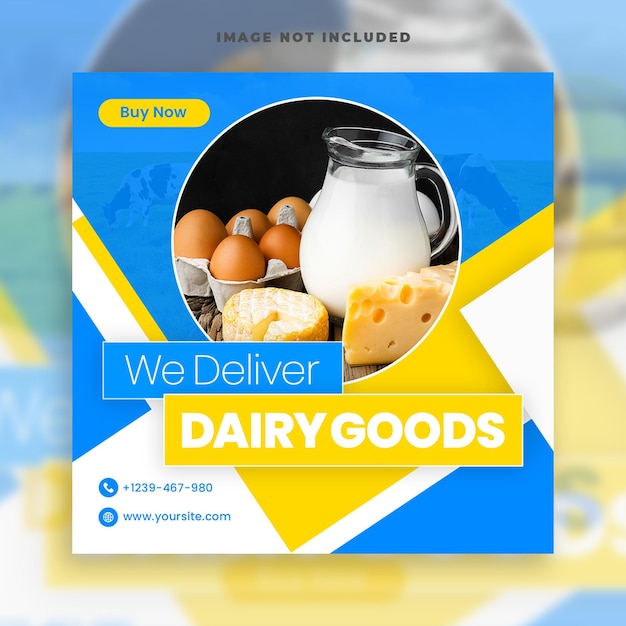 Modelo de banner de mídia social de alimentos para produtos lácteos