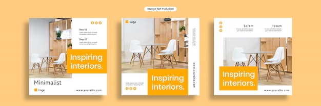 Modelo de banner de mídia social de design de interiores ou coleção de panfleto quadrado