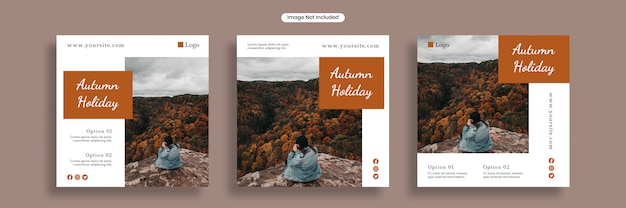 Modelo de banner de mídia social de férias outono ou coleção de panfleto quadrado