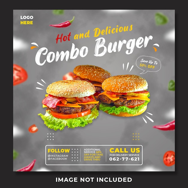 Modelo de banner de mídia social de hambúrguer de comida