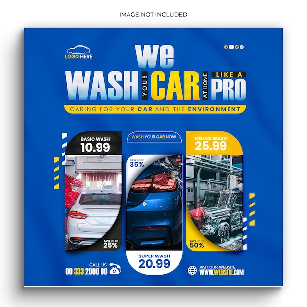 PSD modelo de banner de mídia social de lavagem de carro
