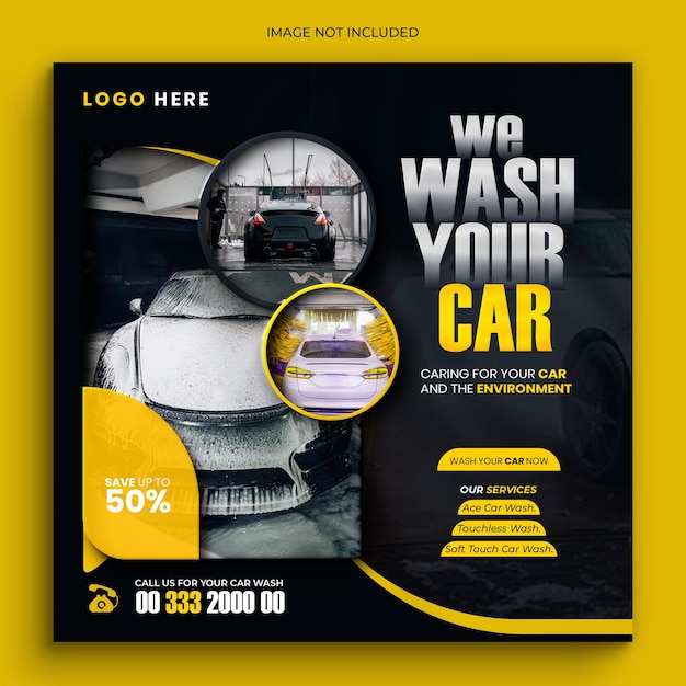 Modelo de banner de mídia social de lavagem de carro