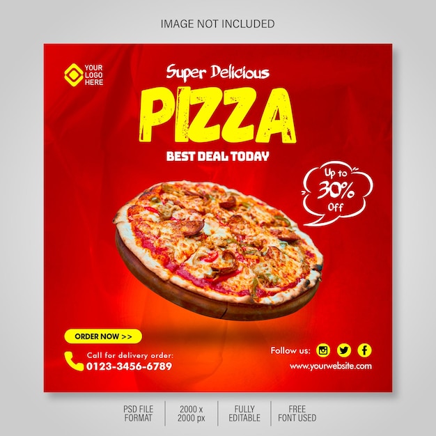 PSD modelo de banner de mídia social de menu de comida e pizza