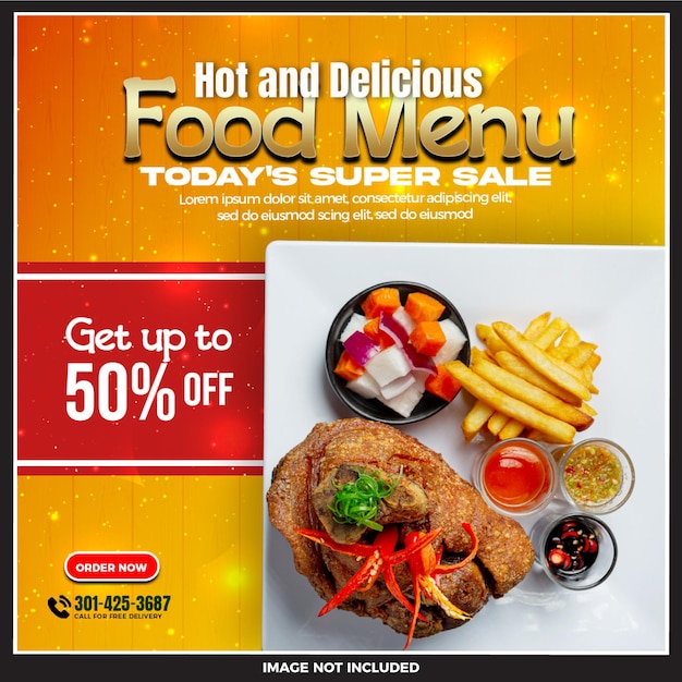 PSD modelo de banner de mídia social de menus e restaurantes de comida asiática deliciosa do psd