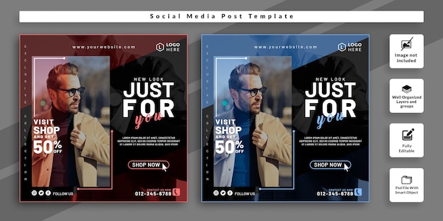Modelo de Banner de Mídia Social de Moda Masculina