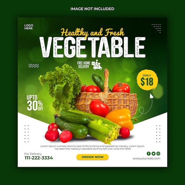 Modelo de banner de mídia social de promoção de entrega de vegetais e mercearia