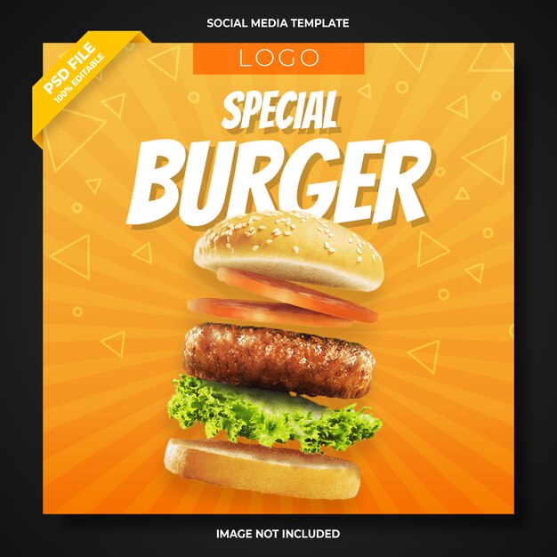 Modelo de banner de mídia social de promoção de menu de hambúrguer especial