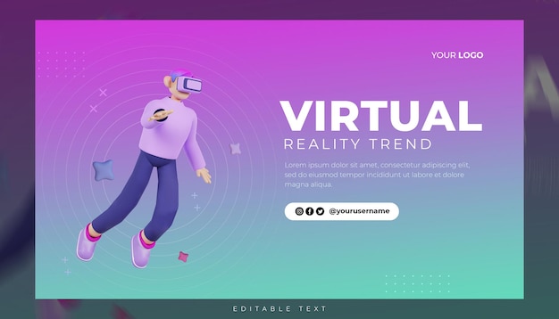 PSD modelo de banner de mídia social de tendência de realidade virtual 3d