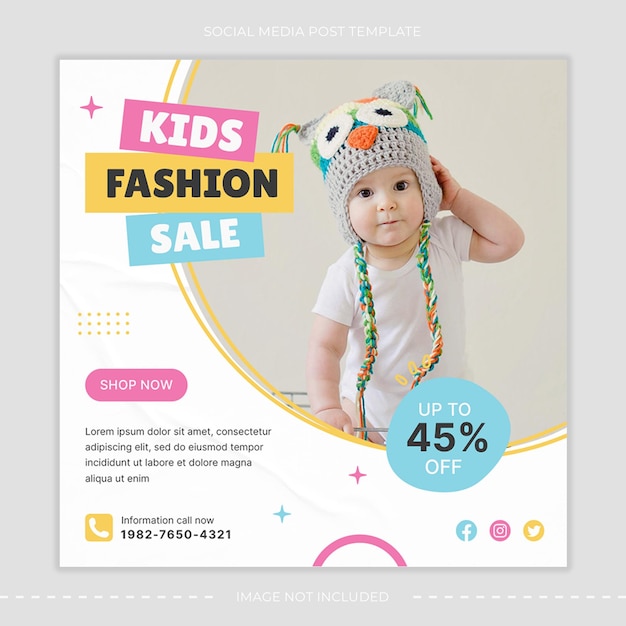 Modelo de banner de mídia social de vendas de moda para crianças e bebês