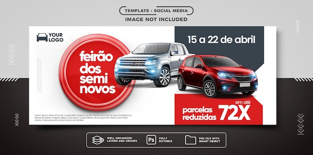 Modelo de banner de mídia social de vendas de veículos