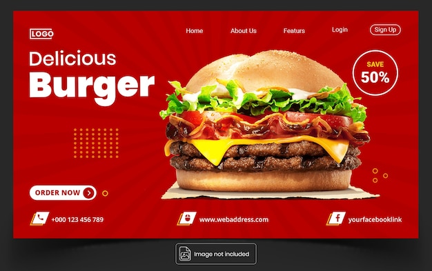 Modelo de banner de mídia social Delicious Food