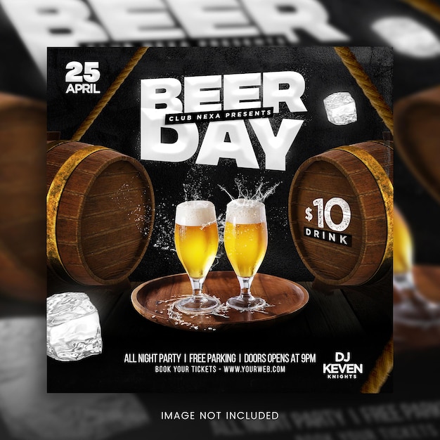 PSD modelo de banner de mídia social do folheto beer day party