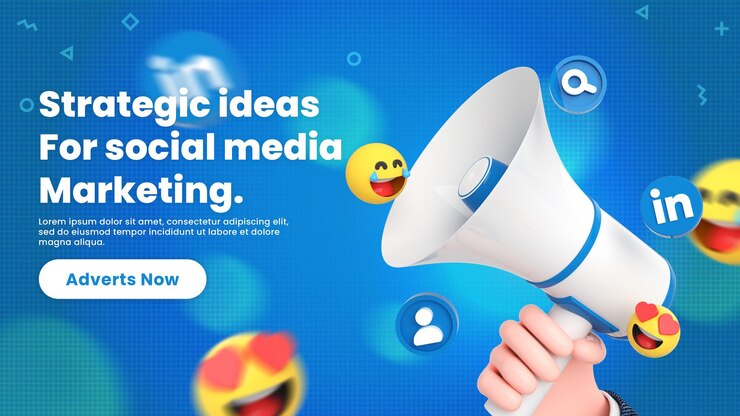 PSD modelo de banner de mídia social do linkedin com logotipos de redes sociais e ícone em torno do megafone 3d