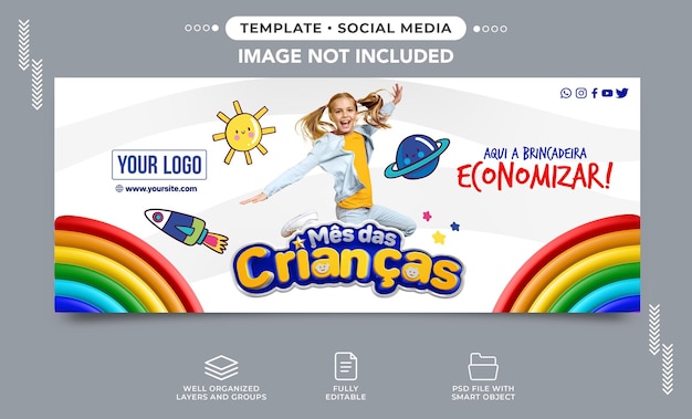 PSD modelo de banner de mídia social do mês das crianças