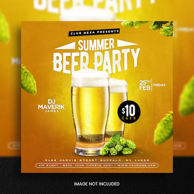 PSD modelo de banner de mídia social do panfleto summer beer party