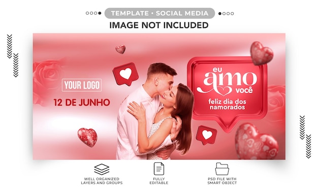 PSD modelo de banner de mídia social feliz dia dos namorados eu te amo