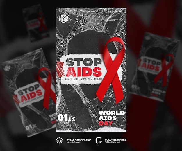 PSD modelo de banner de mídia social para comemoração do dia mundial da aids