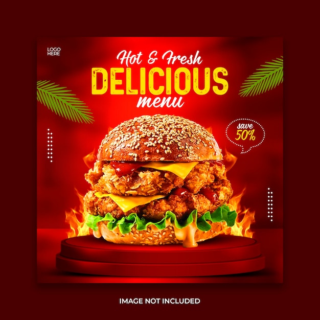 Modelo de banner de mídia social para promoção de cardápio de hambúrguer
