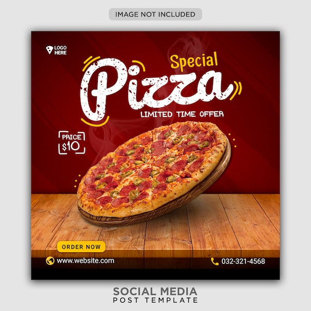 PSD modelo de banner de mídia social para promoção de cardápio de pizza