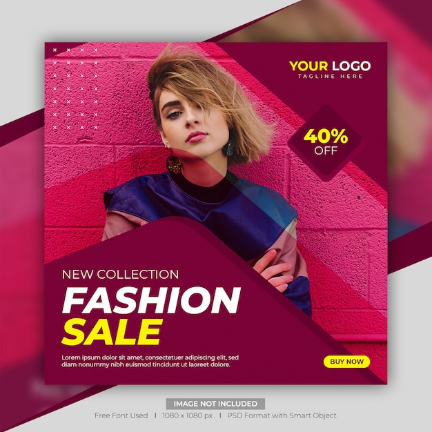 Modelo de banner de mídia social para promoção de venda de moda