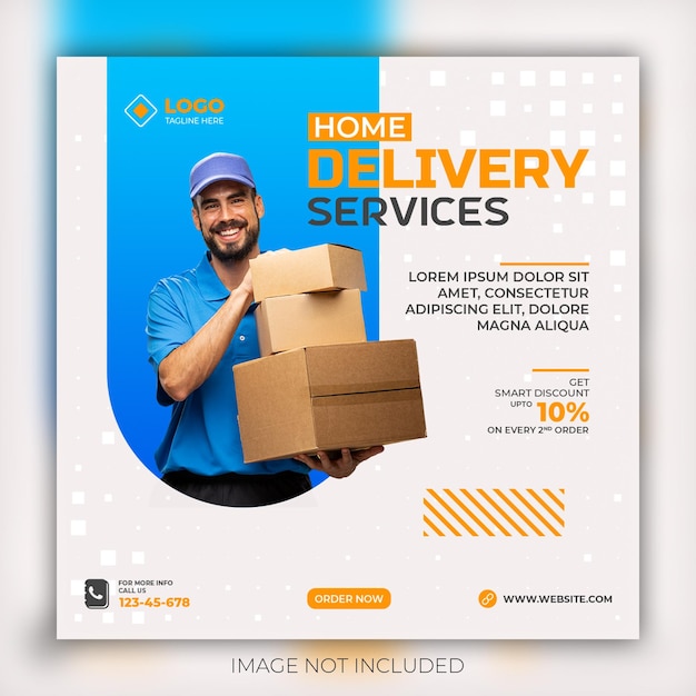 Modelo de banner de mídia social para serviços de entrega domiciliar e correio