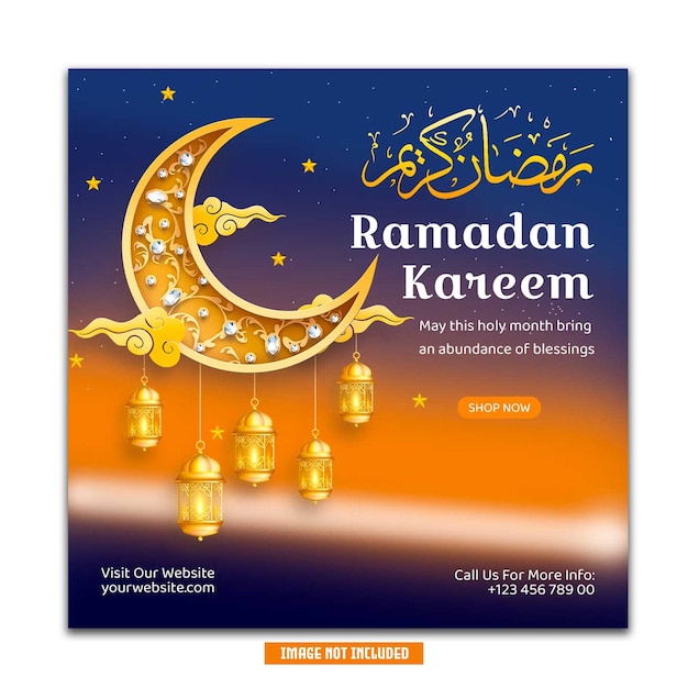 PSD modelo de banner de mídia social psd 3d ramadan kareem gratuito com lanternas crescentes e islâmicas
