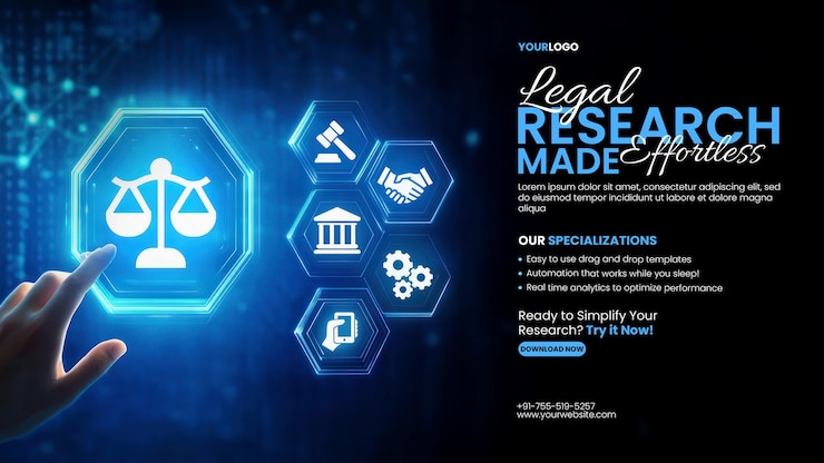 PSD modelo de banner de pesquisa de automação legal com holograma digital mostrando conceitos de lei e justiça